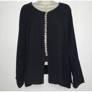 Tienda Ho Zawia 3/4 Sleeve‎ Black Top O/S Buttons Lagenlook NWT $99